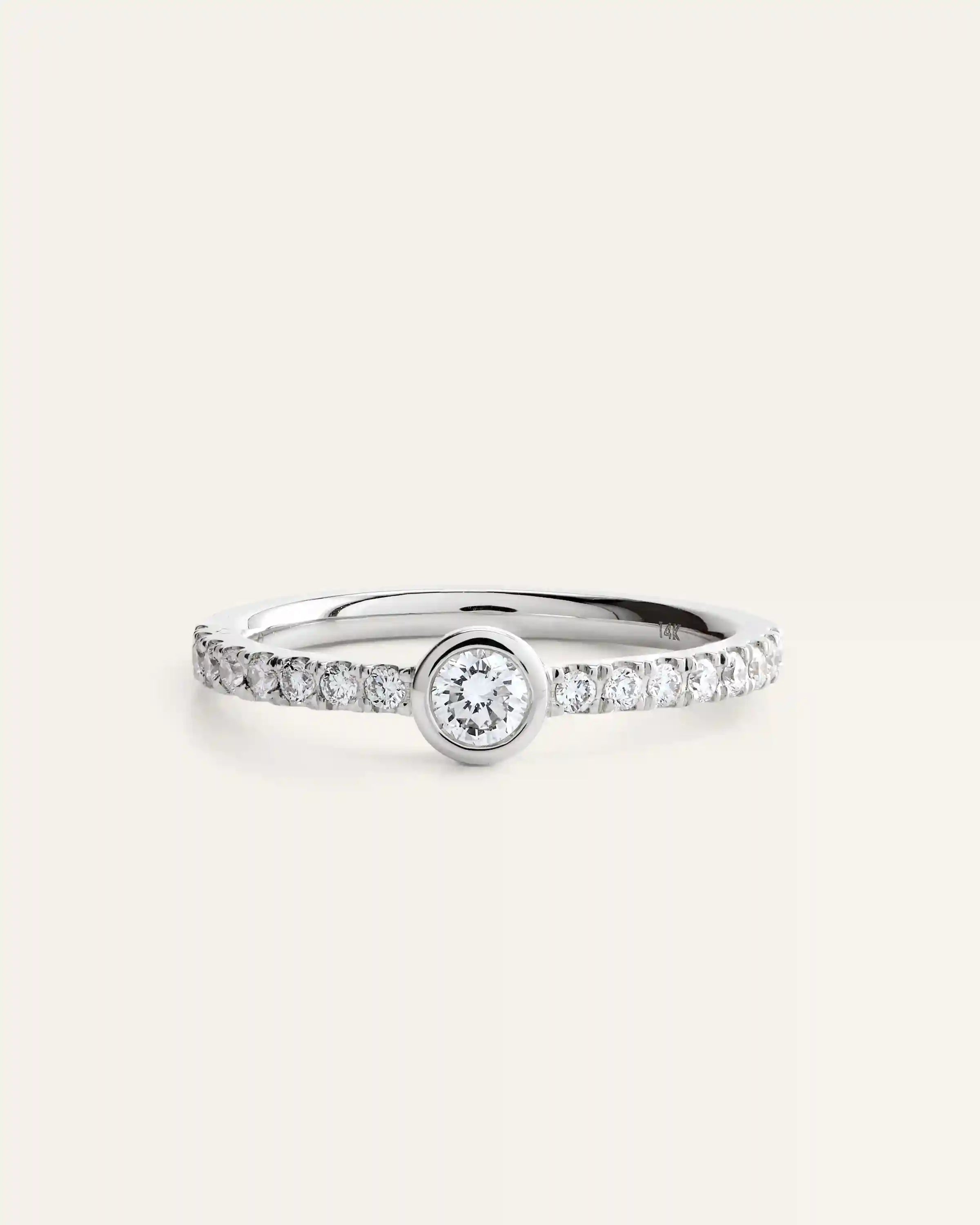 14K Gold Lab Grown Diamond Round Bezel Pave Ring
