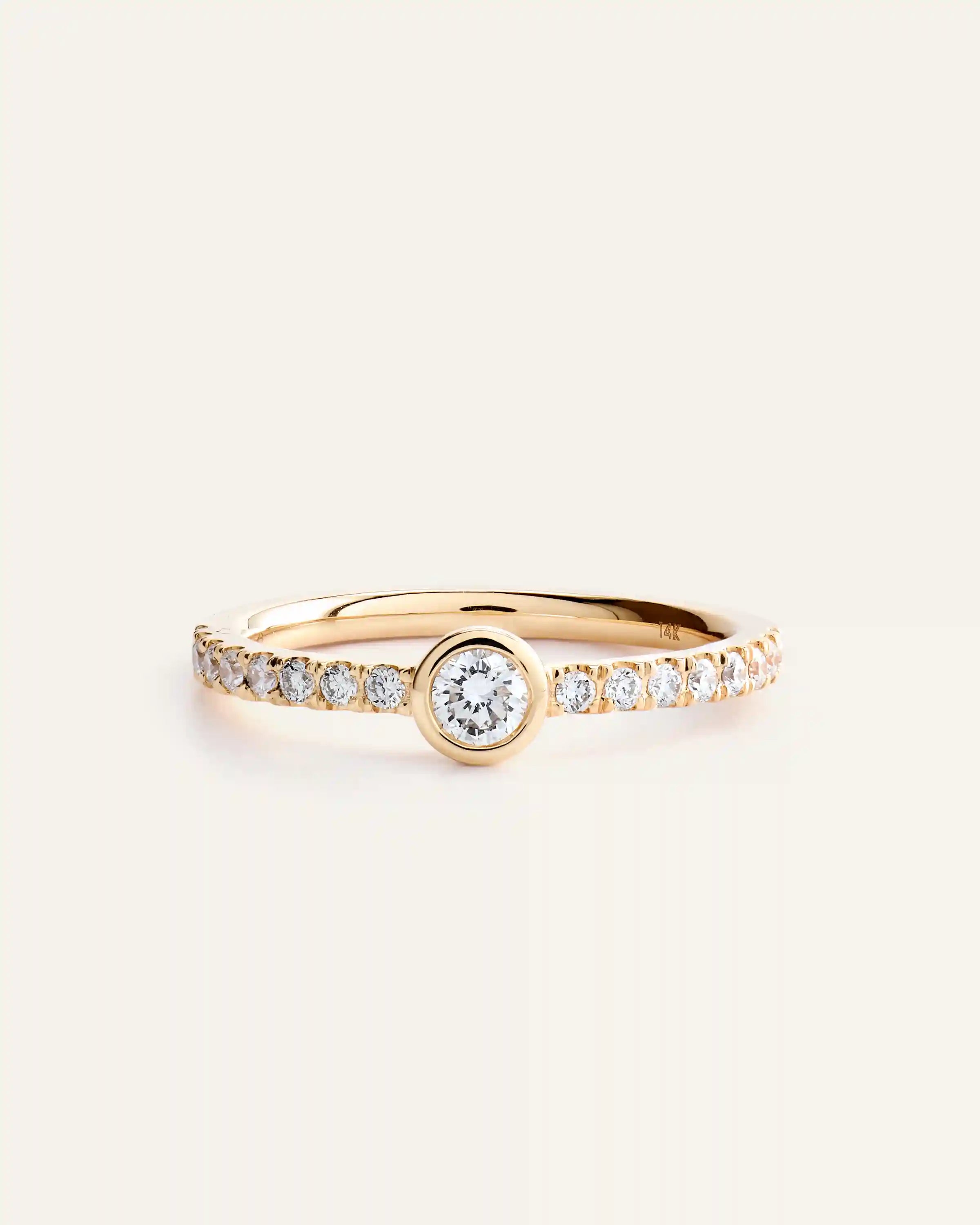 14K Gold Lab Grown Diamond Round Bezel Pave Ring