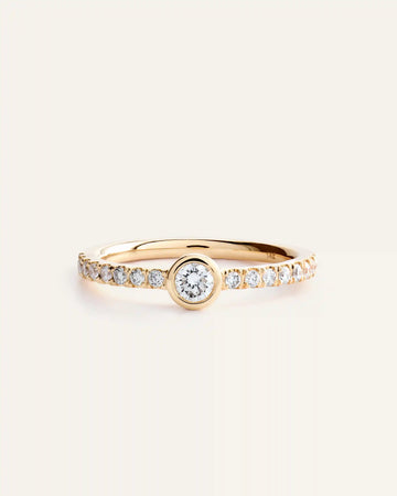 14K Gold Lab Grown Diamond Round Bezel Pave Ring