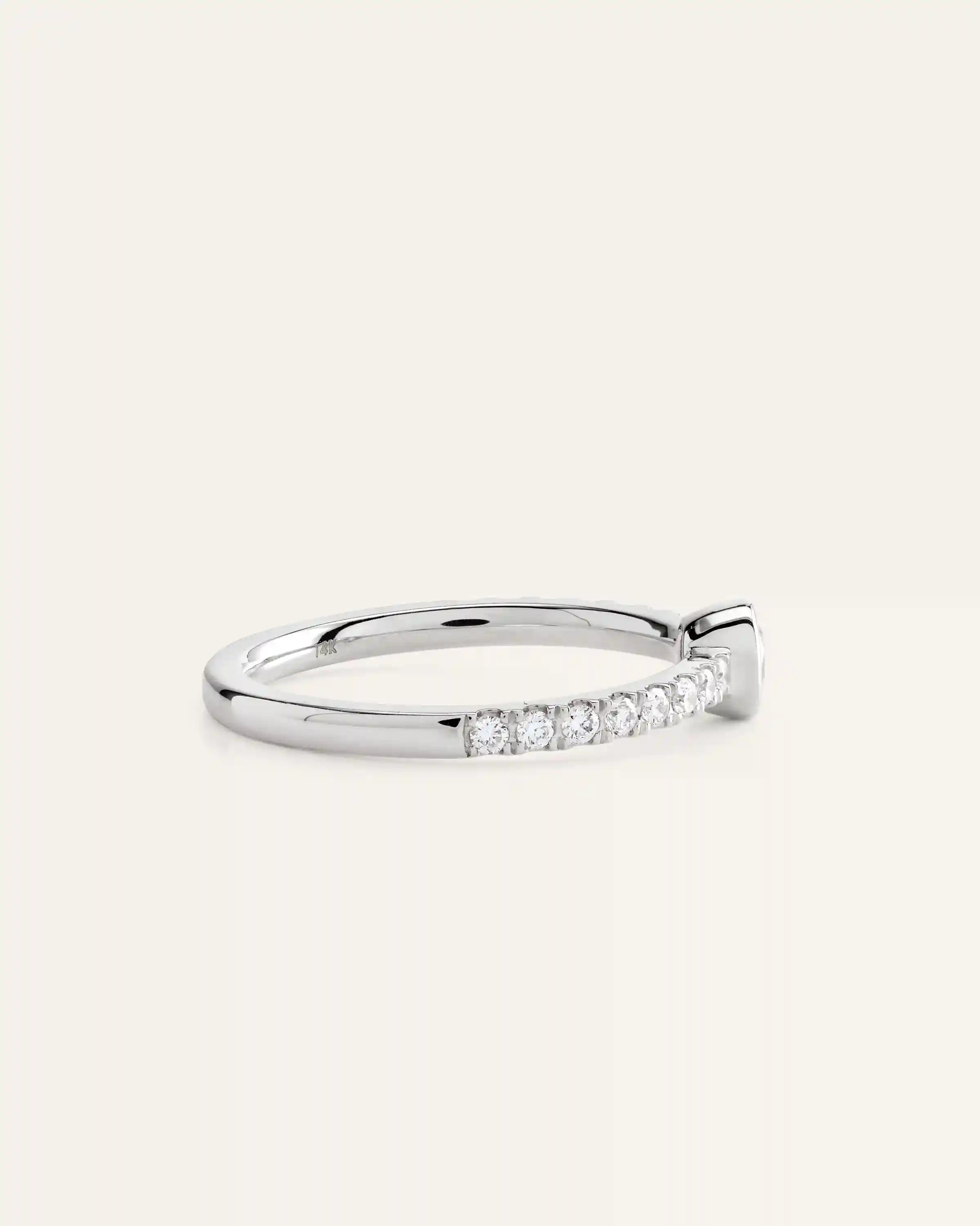14K Gold Lab Grown Diamond Round Bezel Pave Ring