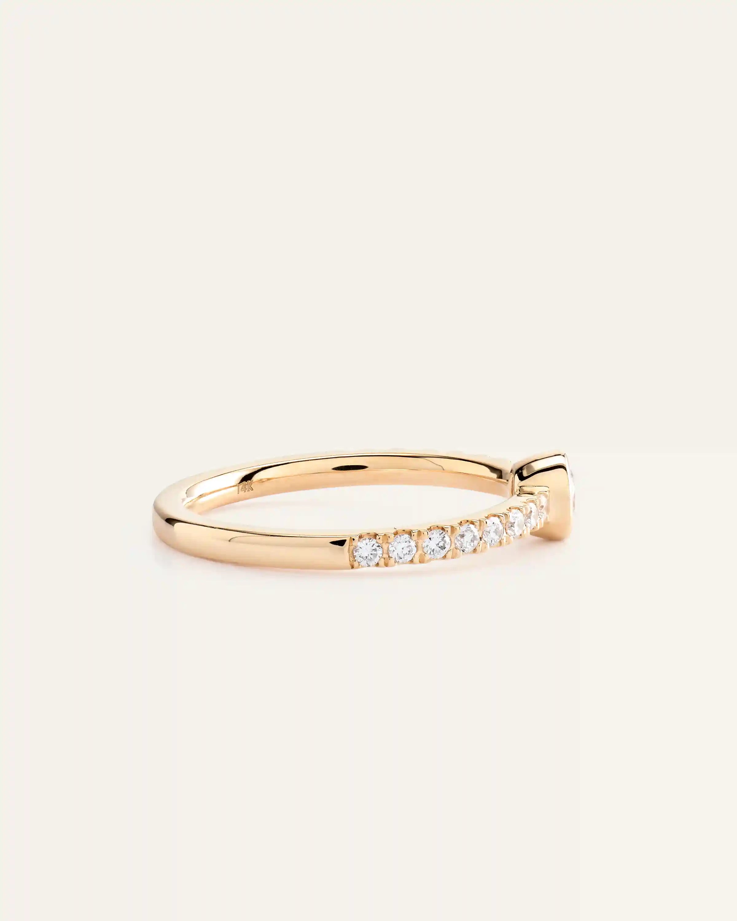 14K Gold Lab Grown Diamond Round Bezel Pave Ring