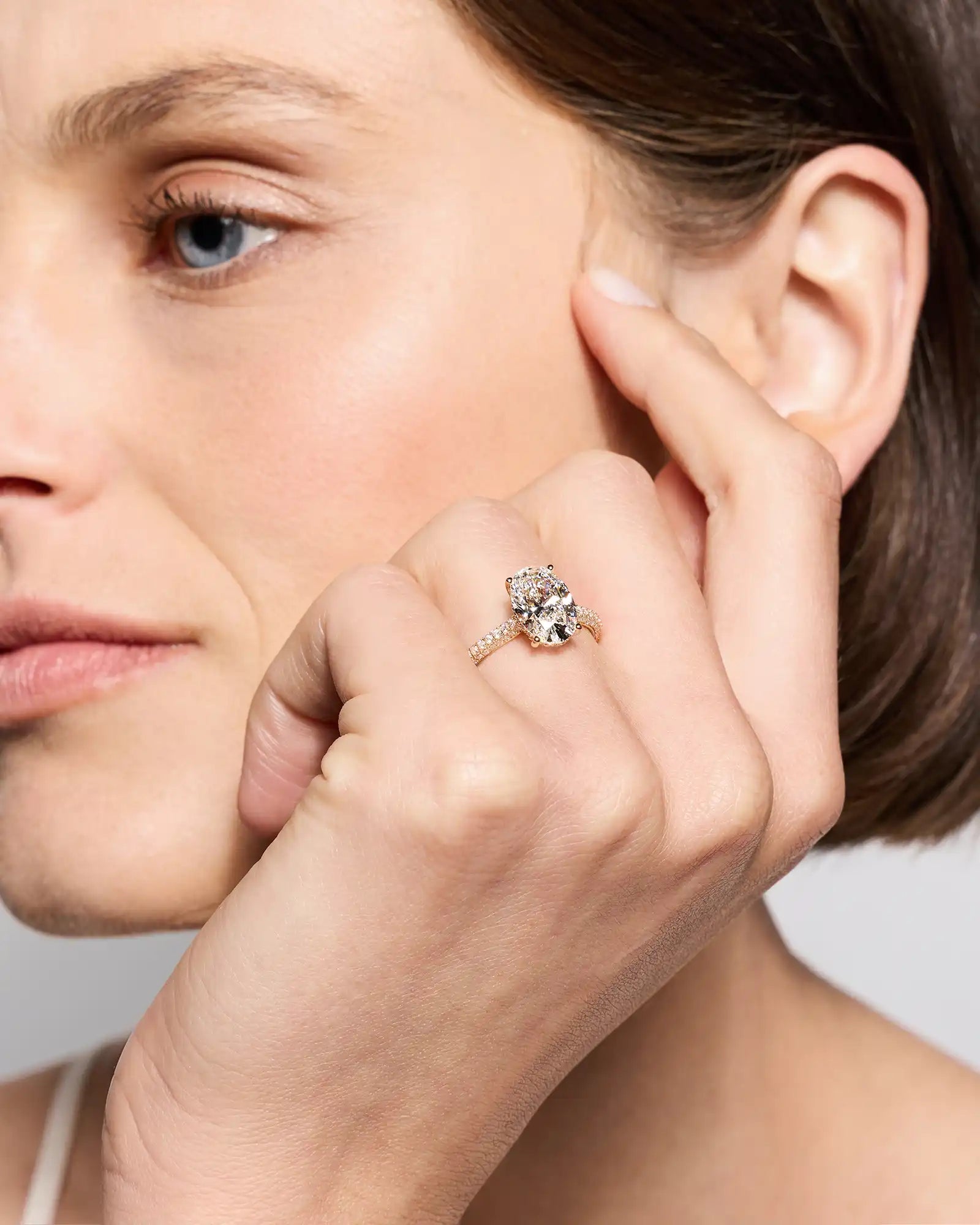 Lab Grown Diamond Oval Pave Cathedral Engagement Ring - 3ct