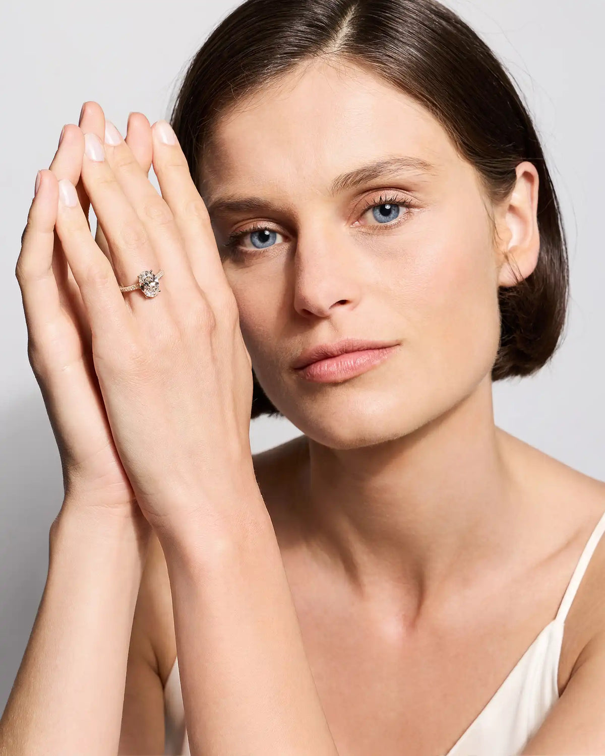 Lab Grown Diamond Oval Pave Cathedral Engagement Ring - 3ct