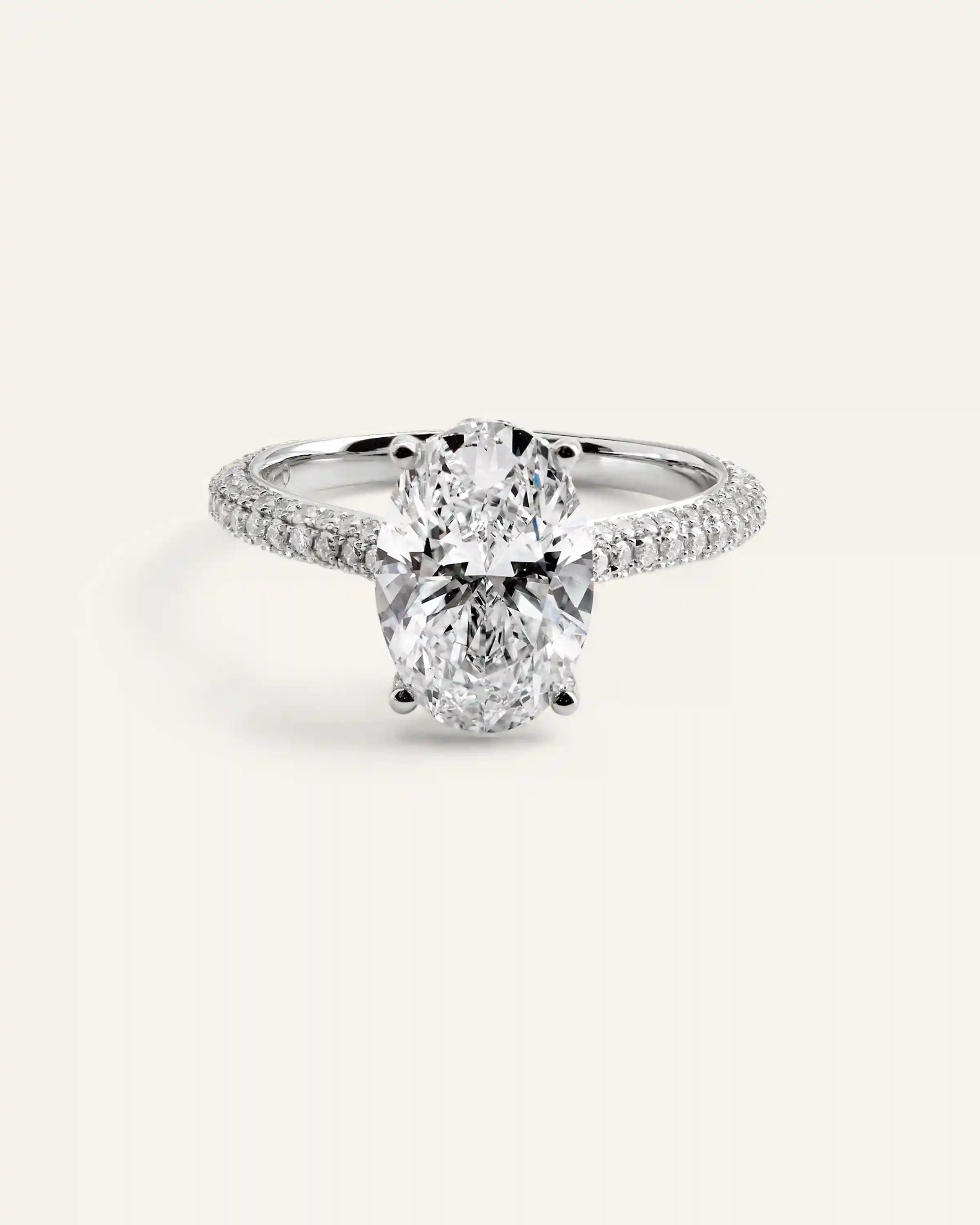 Lab Grown Diamond Oval Pave Cathedral Engagement Ring - 3ct