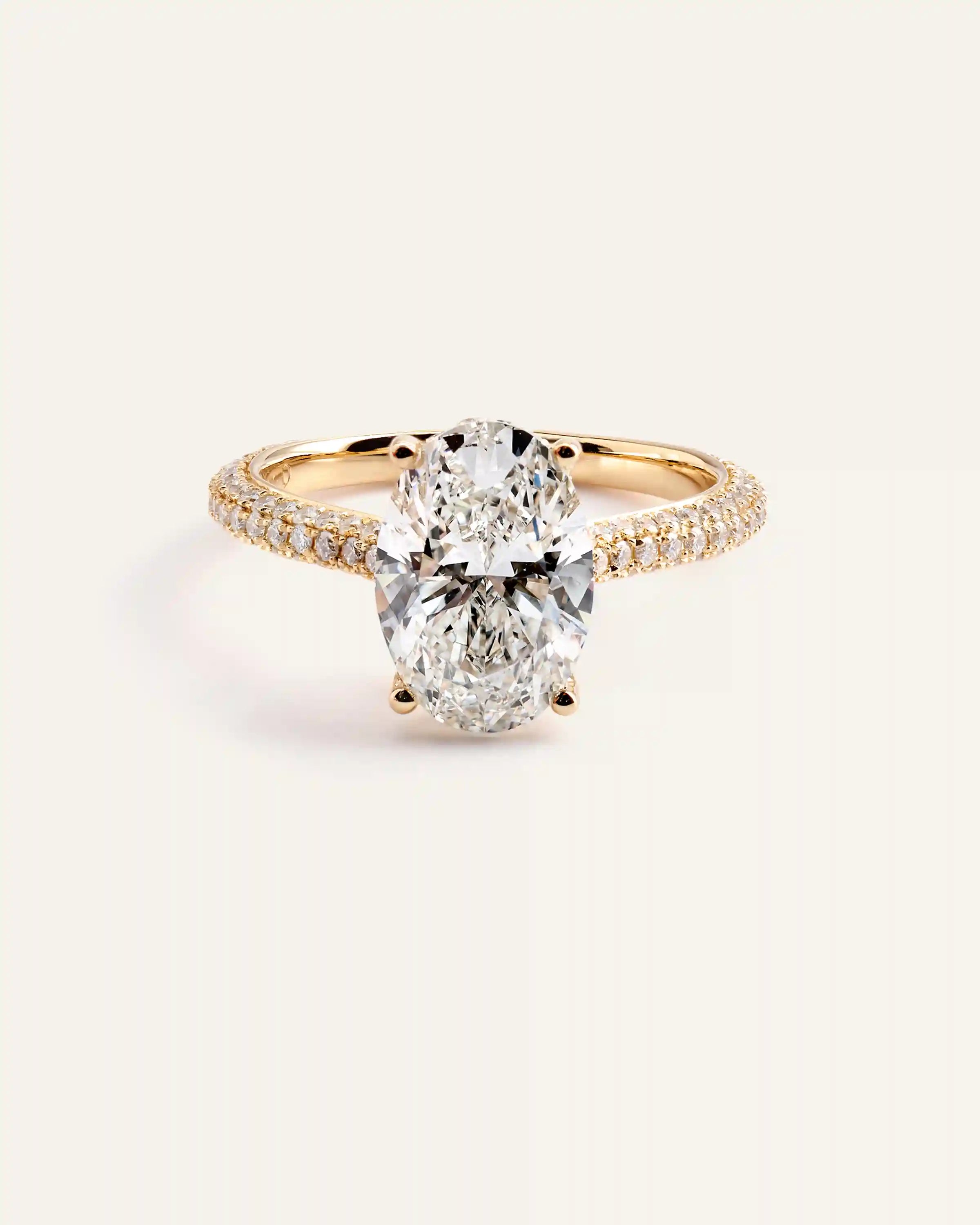 Lab Grown Diamond Oval Pave Cathedral Engagement Ring - 3ct