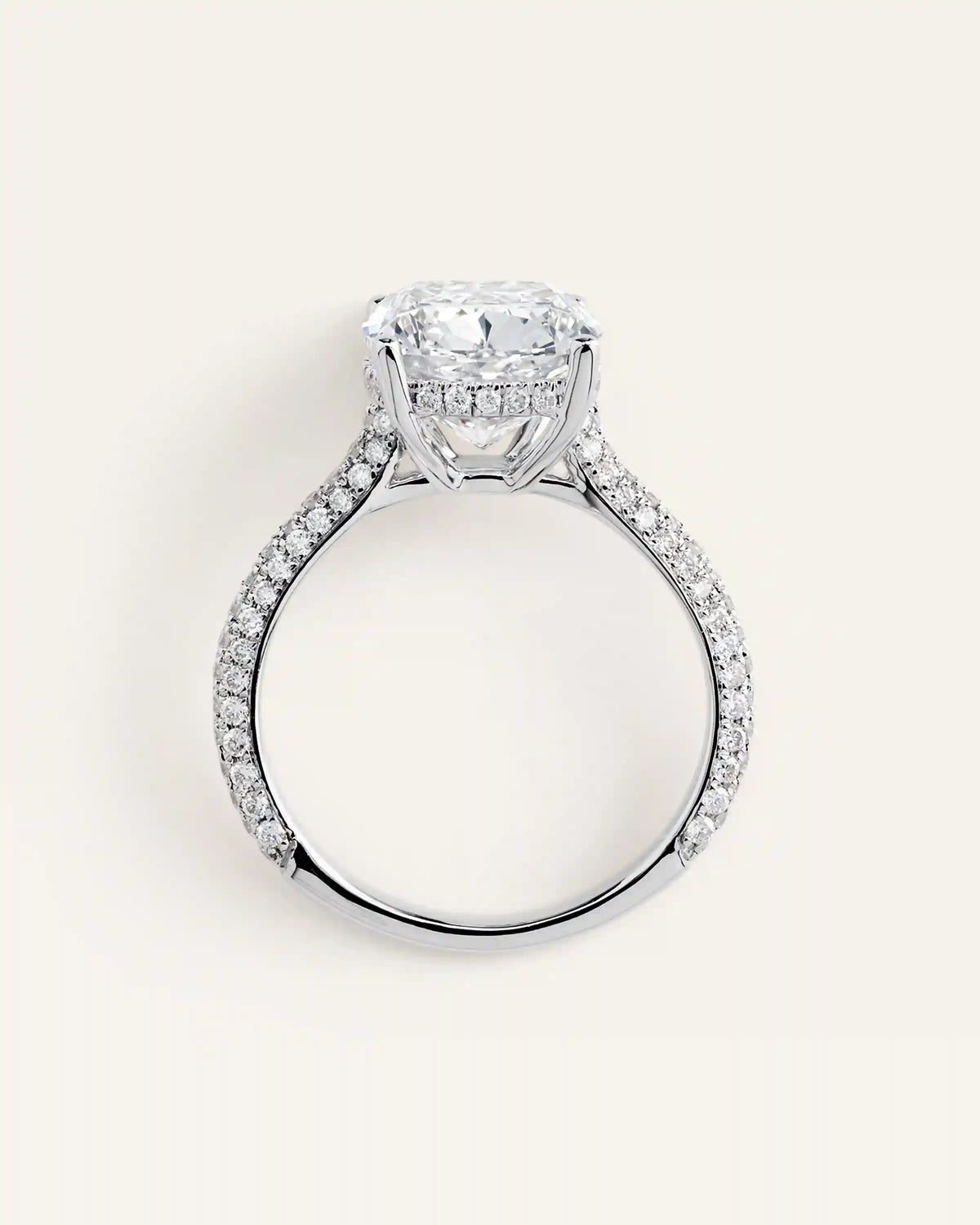 Lab Grown Diamond Elongated Cushion Pave Cathedral Engagement Ring - 5ct