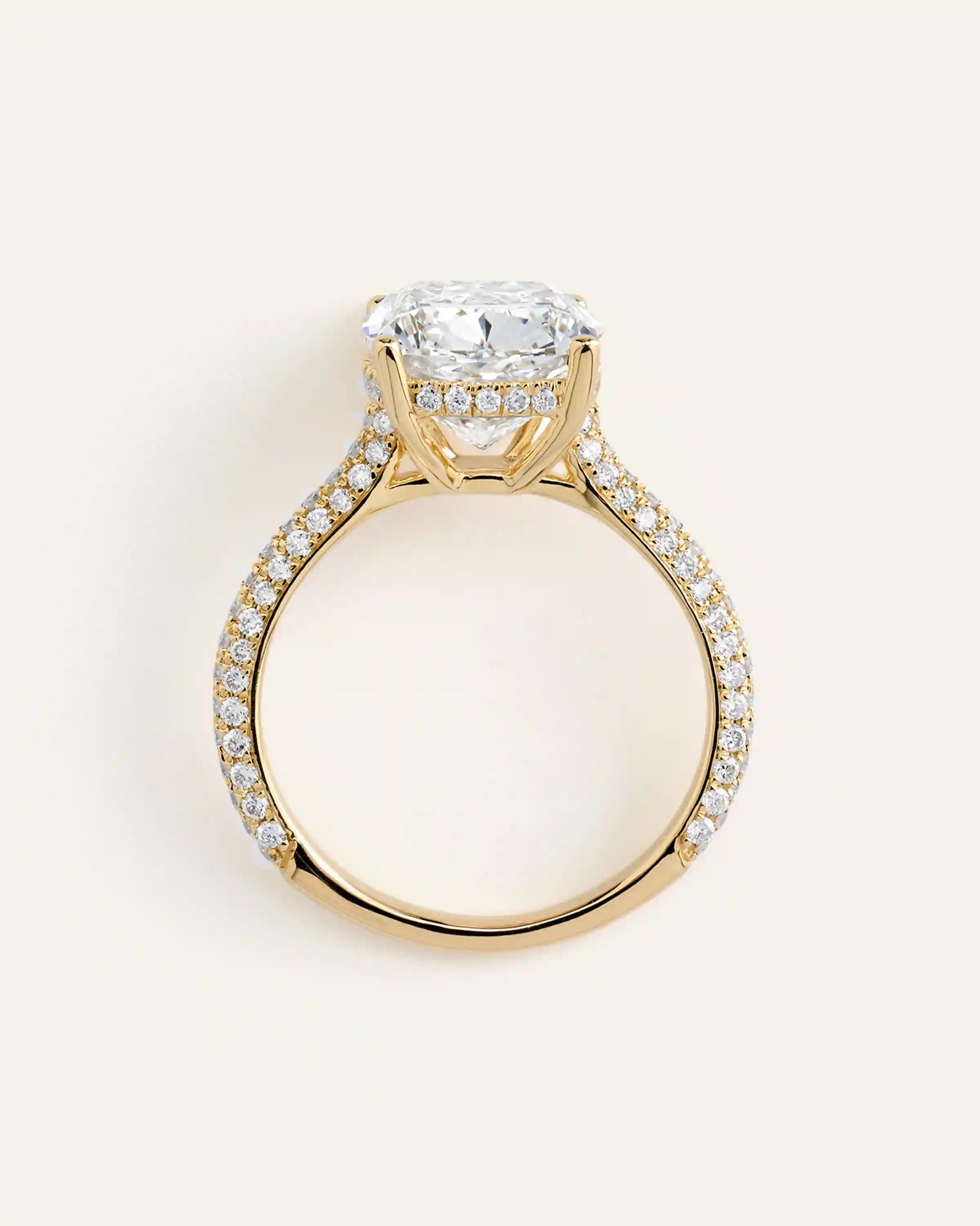 Lab Grown Diamond Elongated Cushion Pave Cathedral Engagement Ring - 5ct