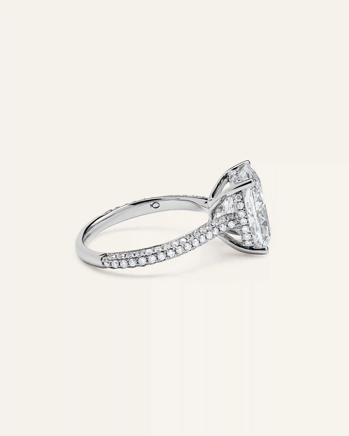 Lab Grown Diamond Elongated Cushion Pave Cathedral Engagement Ring - 5ct