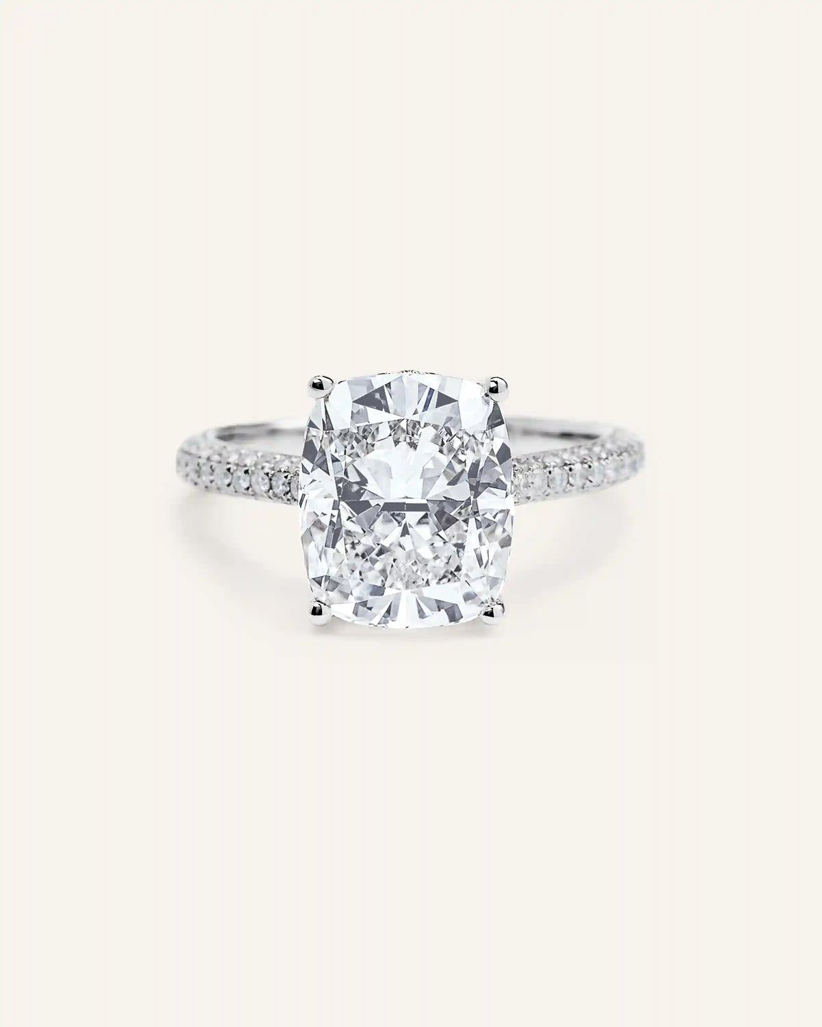 Lab Grown Diamond Elongated Cushion Pave Cathedral Engagement Ring - 5ct