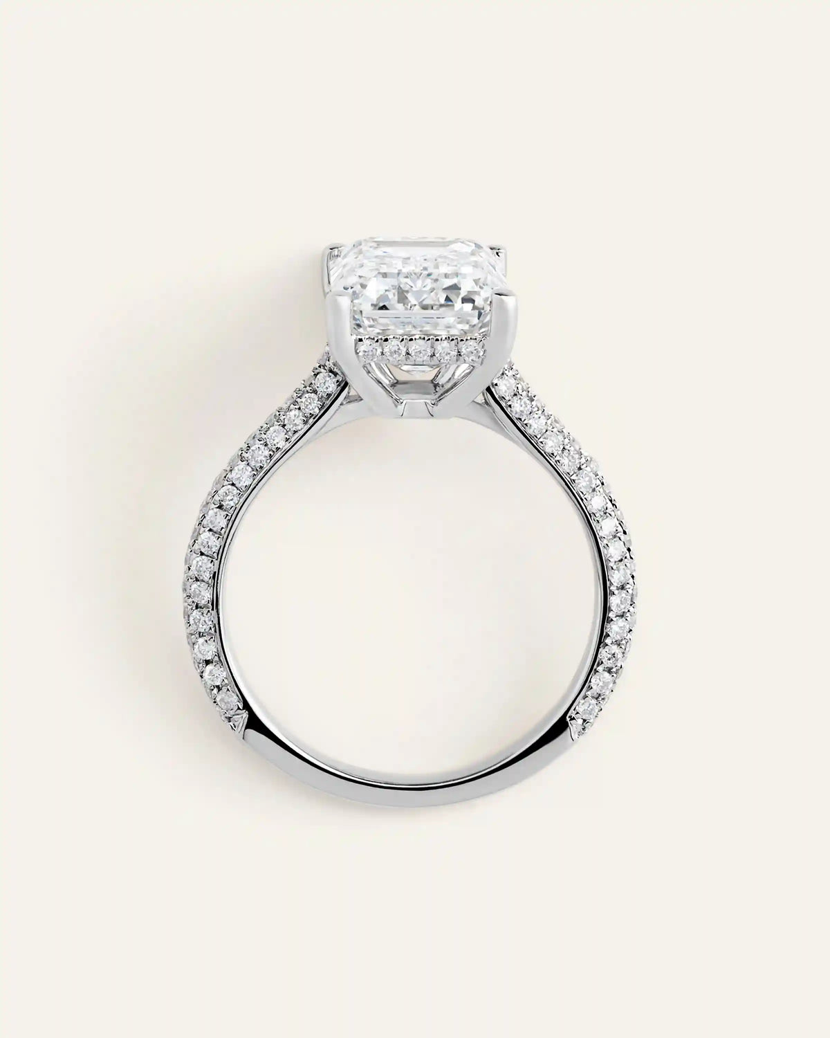 Lab Grown Diamond Emerald Pave Cathedral Engagement Ring - 5ct