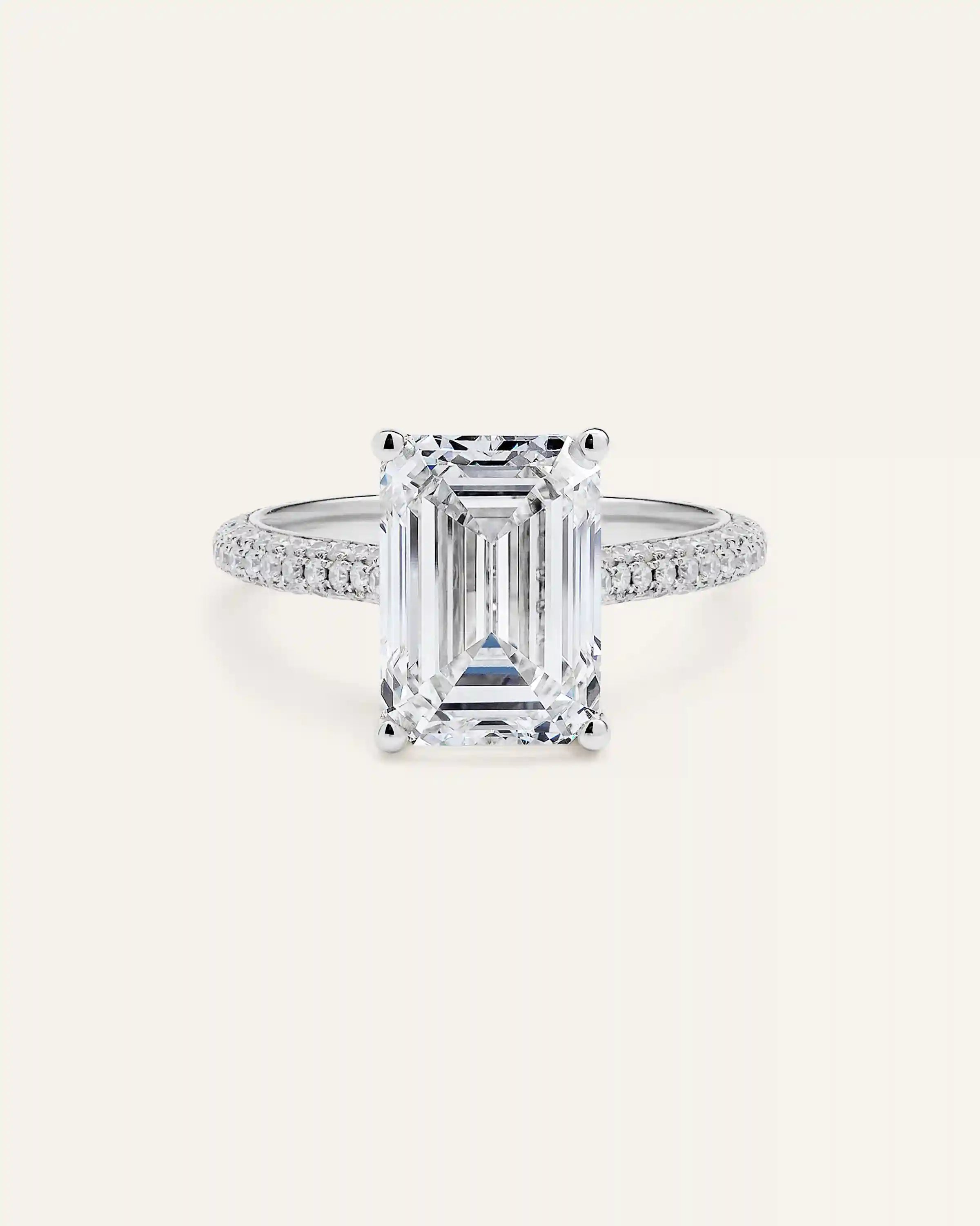 Lab Grown Diamond Emerald Pave Cathedral Engagement Ring - 5ct