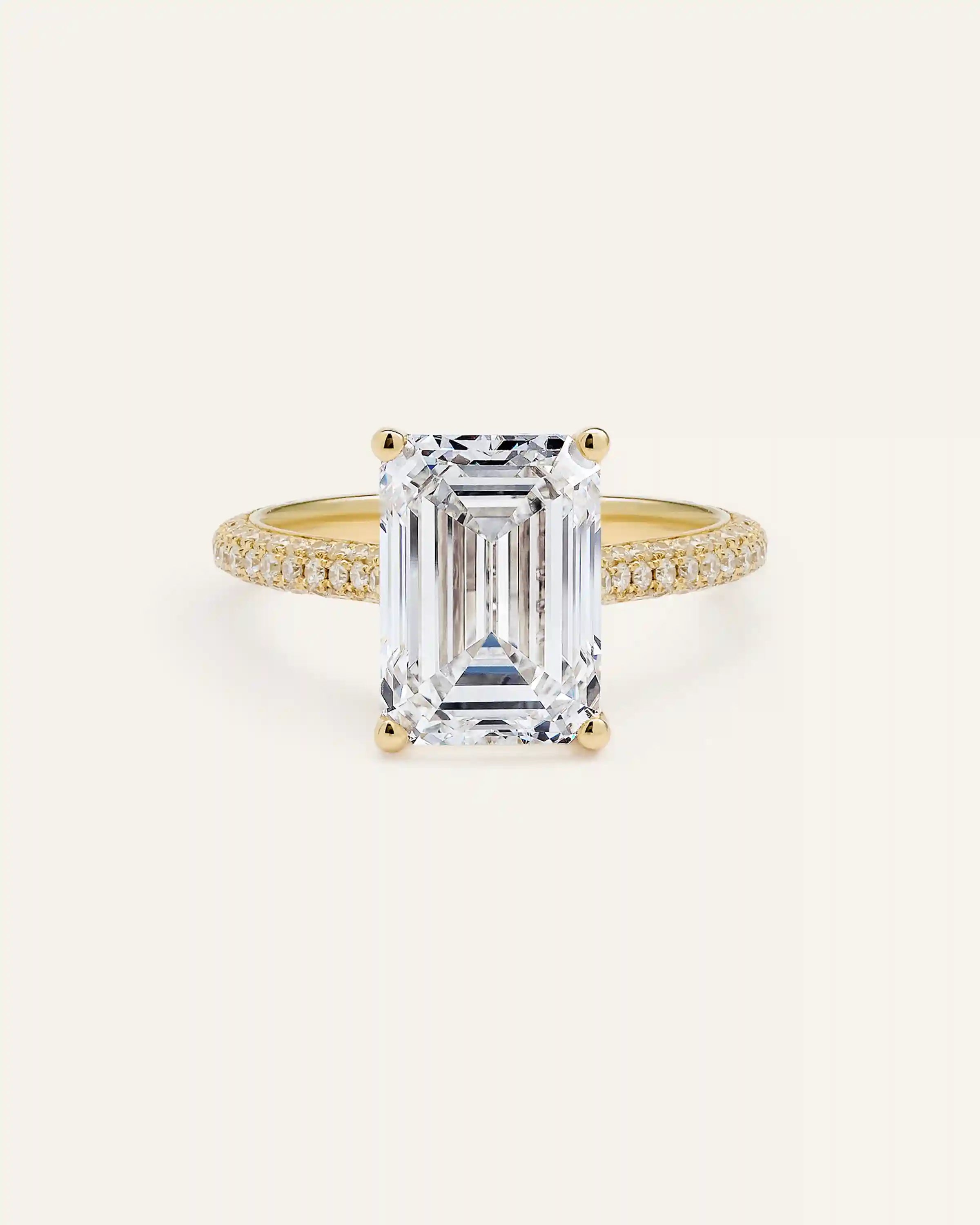 Lab Grown Diamond Emerald Pave Cathedral Engagement Ring - 5ct
