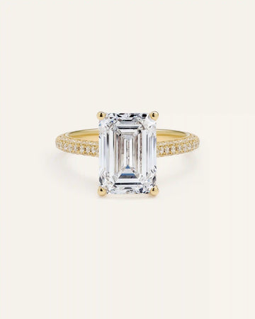 Lab Grown Diamond Emerald Pave Cathedral Engagement Ring - 5ct