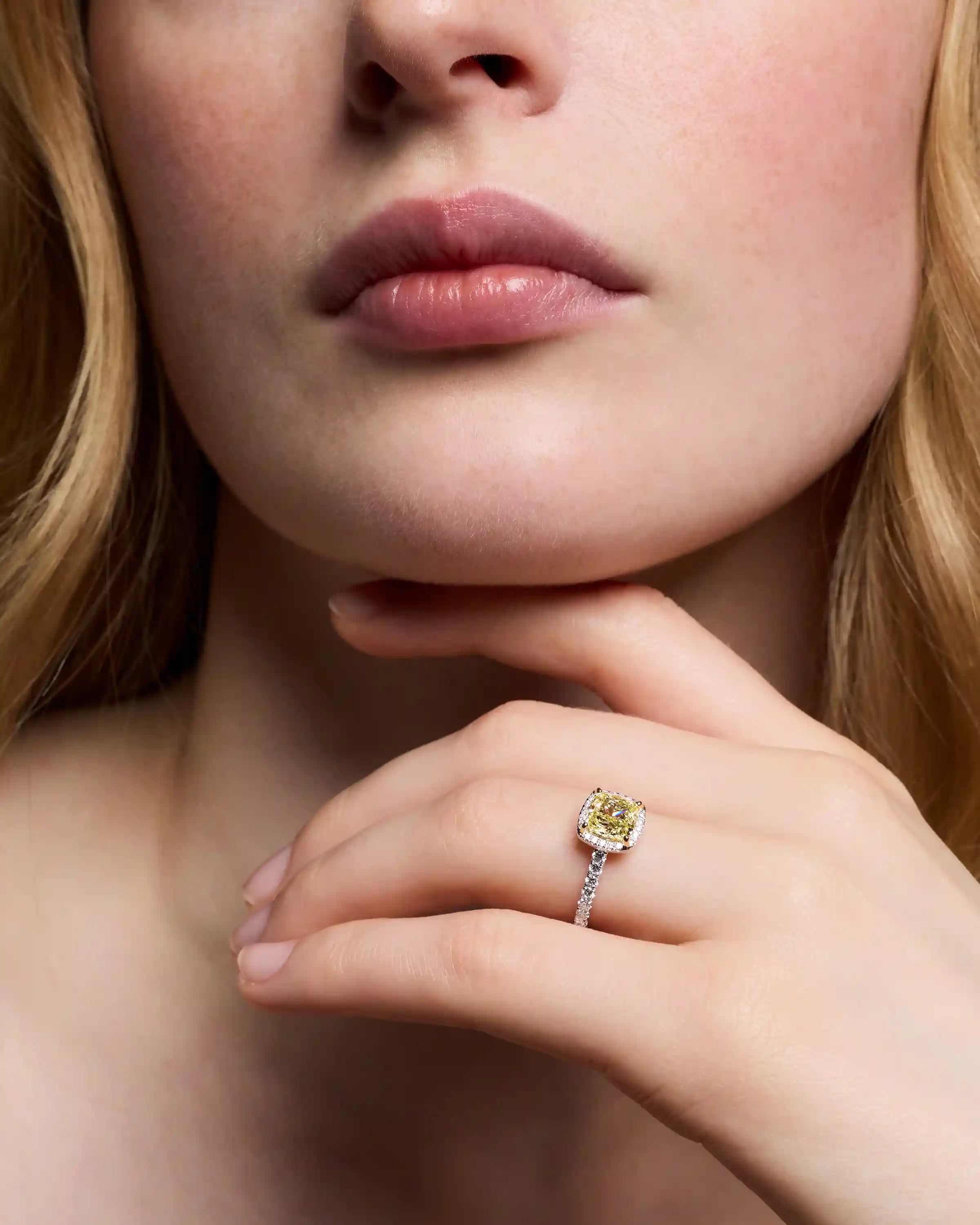 14K Gold Yellow Lab Grown Diamond Cushion Halo Engagement Ring - 2ct