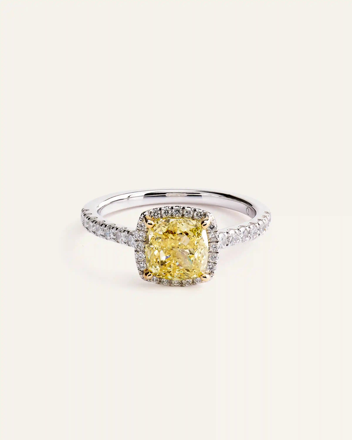 14K Gold Yellow Lab Grown Diamond Cushion Halo Engagement Ring - 2ct