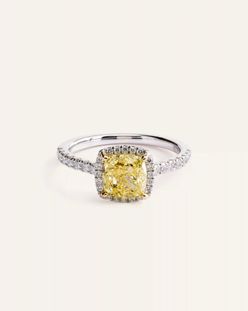14K Gold Yellow Lab Grown Diamond Cushion Halo Engagement Ring - 2ct