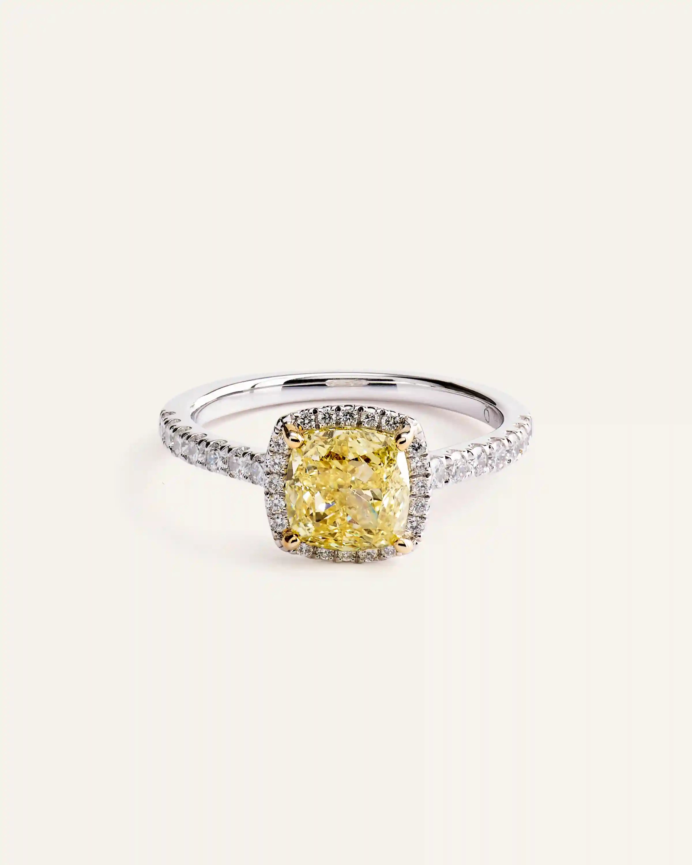 14K Gold Yellow Lab Grown Diamond Cushion Halo Engagement Ring - 2ct