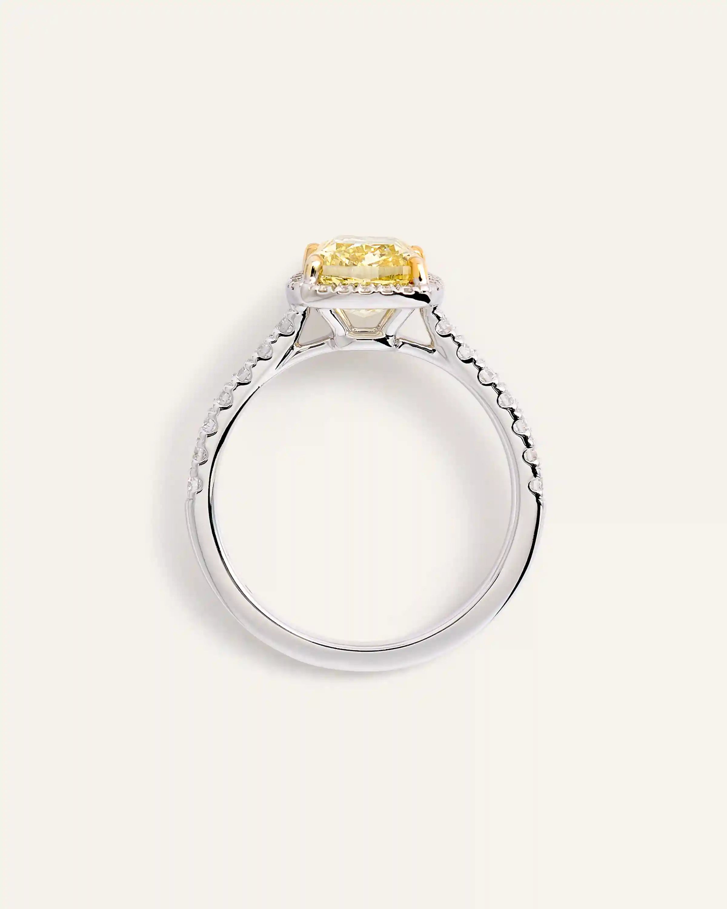 14K Gold Yellow Lab Grown Diamond Cushion Halo Engagement Ring - 2ct