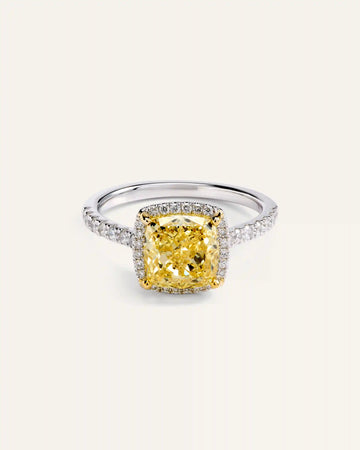 14K Gold Yellow Lab Grown Diamond Cushion Halo Engagement Ring - 3ct