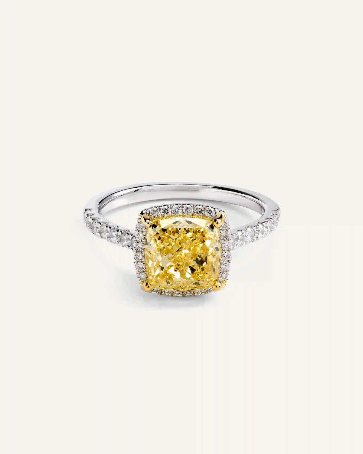 14K Gold Yellow Lab Grown Diamond Cushion Halo Engagement Ring - 3ct