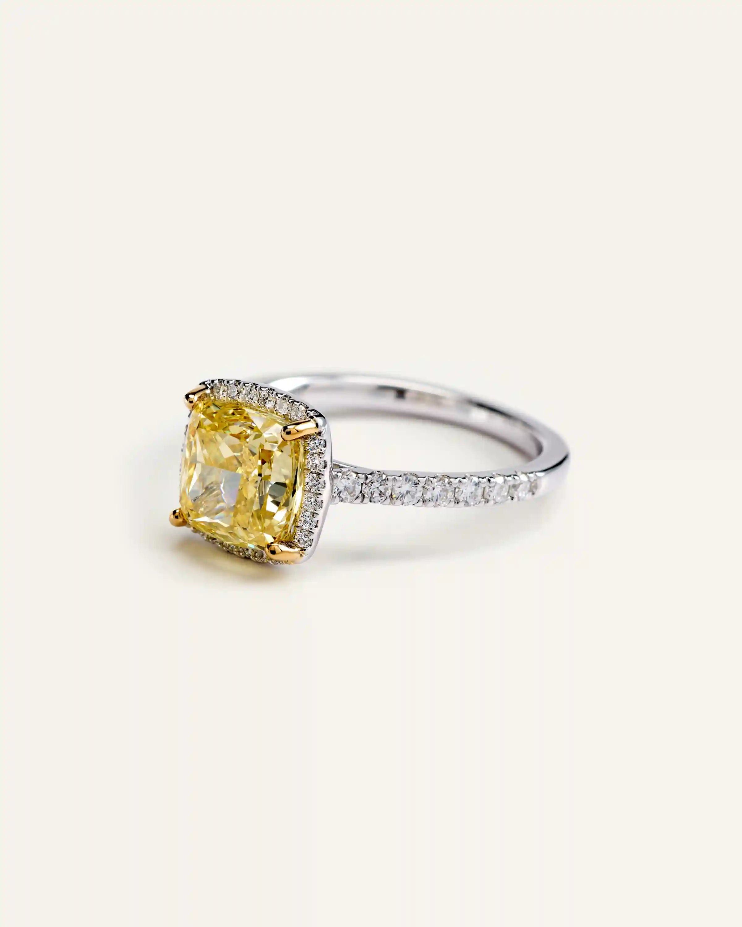 14K Gold Yellow Lab Grown Diamond Cushion Halo Engagement Ring - 3ct