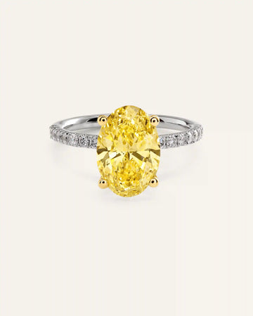 14K Gold Yellow Lab Grown Diamond Oval Pave Engagement Ring - 3ct