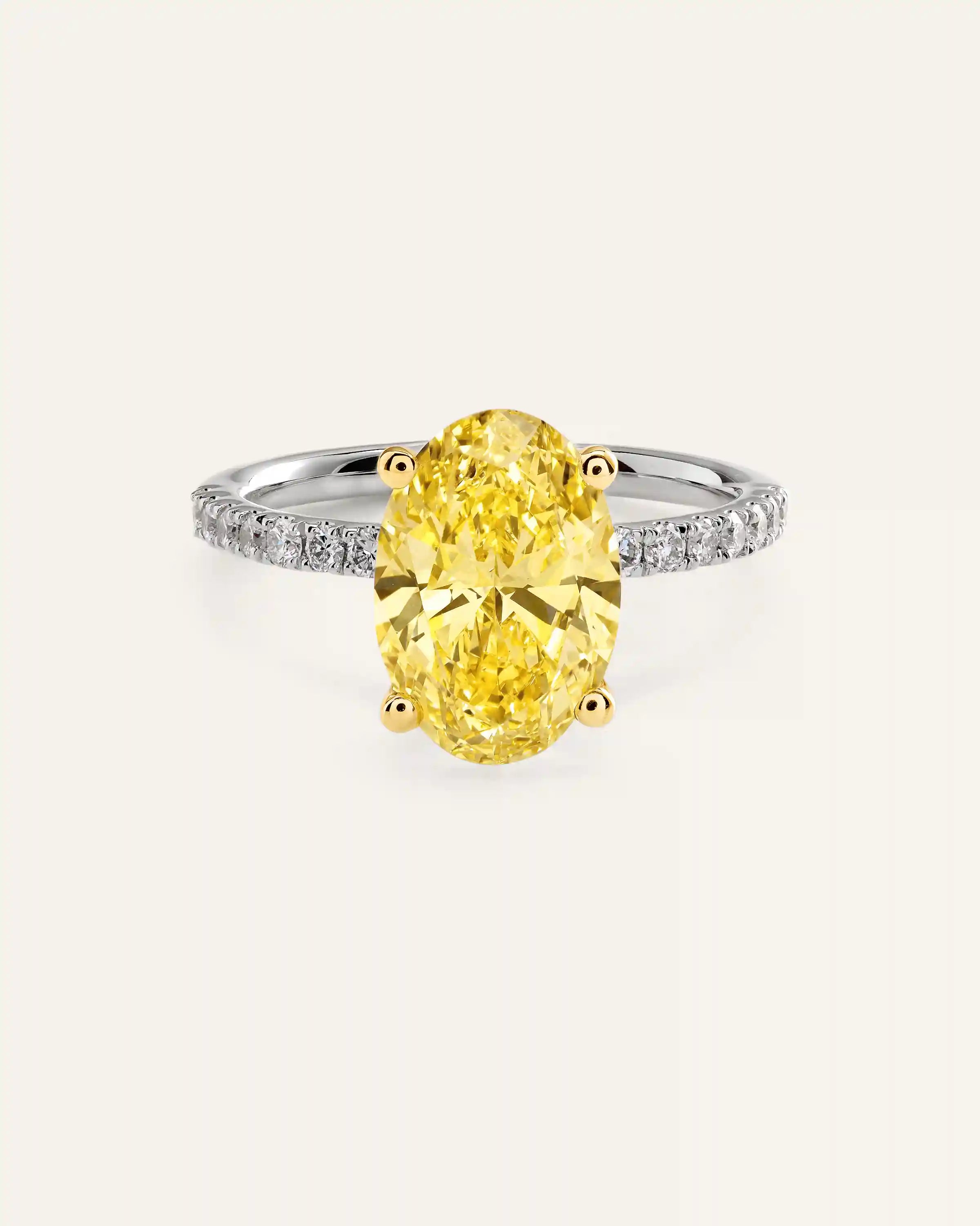 14K Gold Yellow Lab Grown Diamond Oval Pave Engagement Ring - 3ct