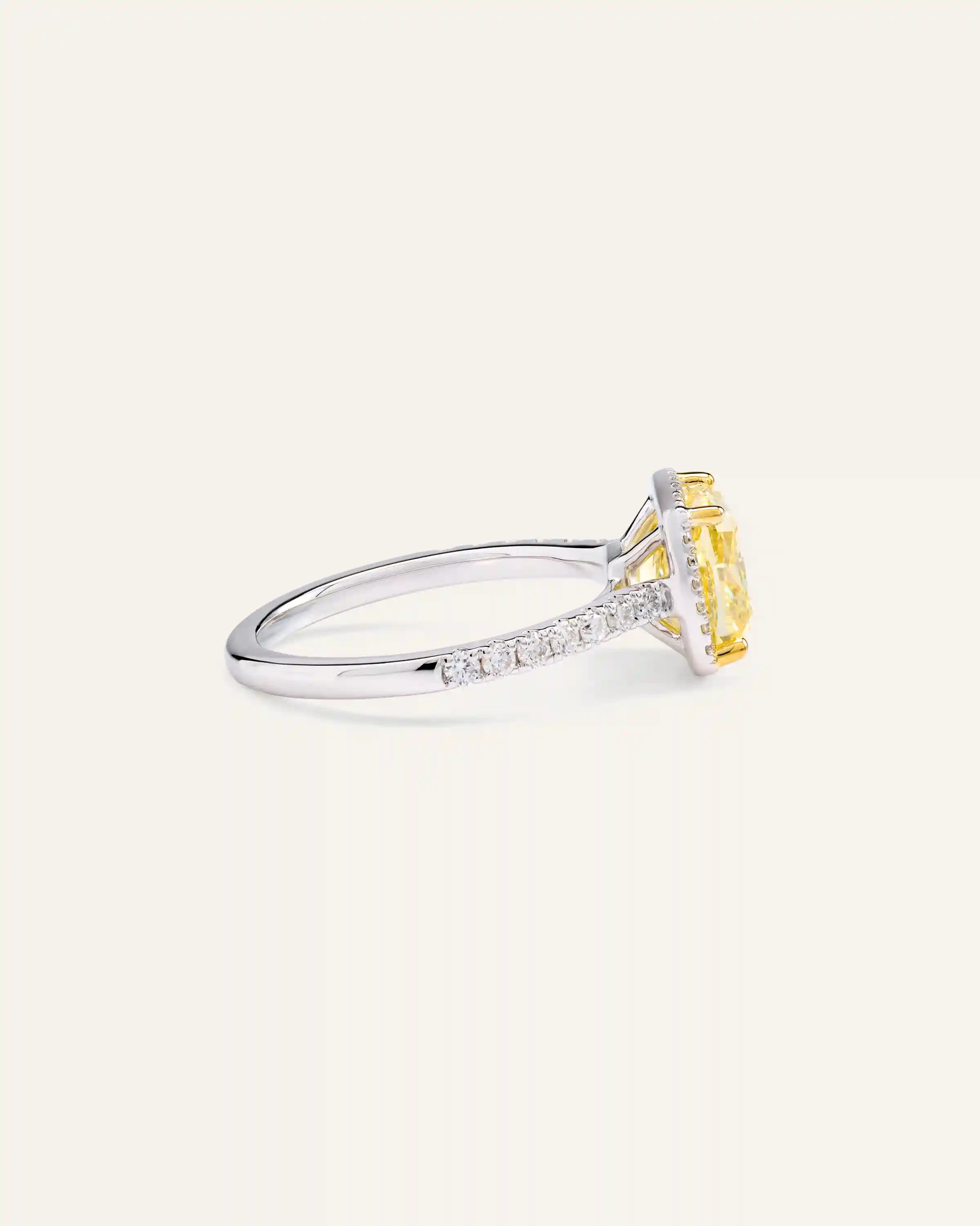 14K Gold Yellow Lab Grown Diamond Cushion Halo Engagement Ring - 3ct