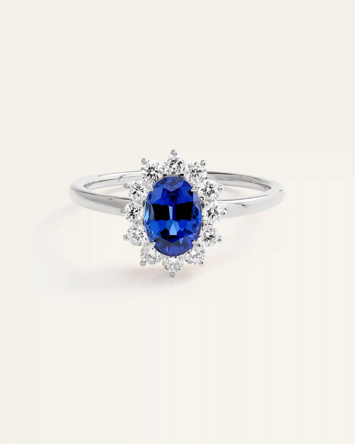 14K Gold Lab Grown Diamond and Blue Sapphire Halo Ring