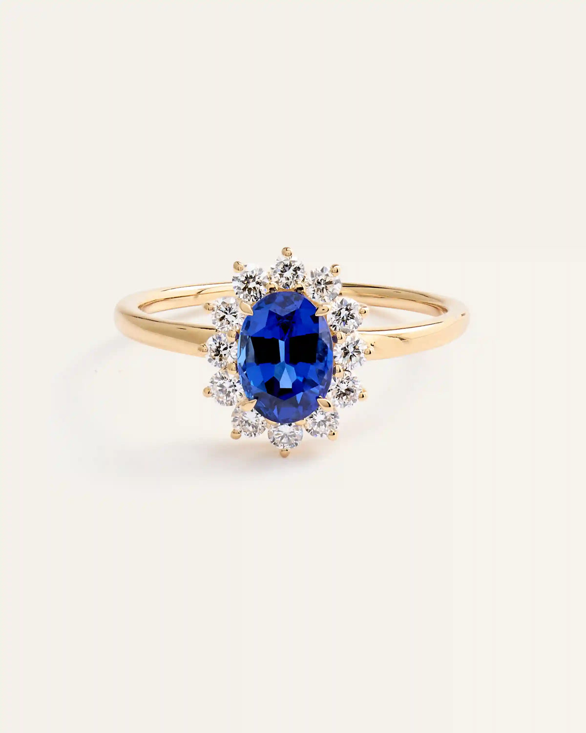 14K Gold Lab Grown Diamond and Blue Sapphire Halo Ring