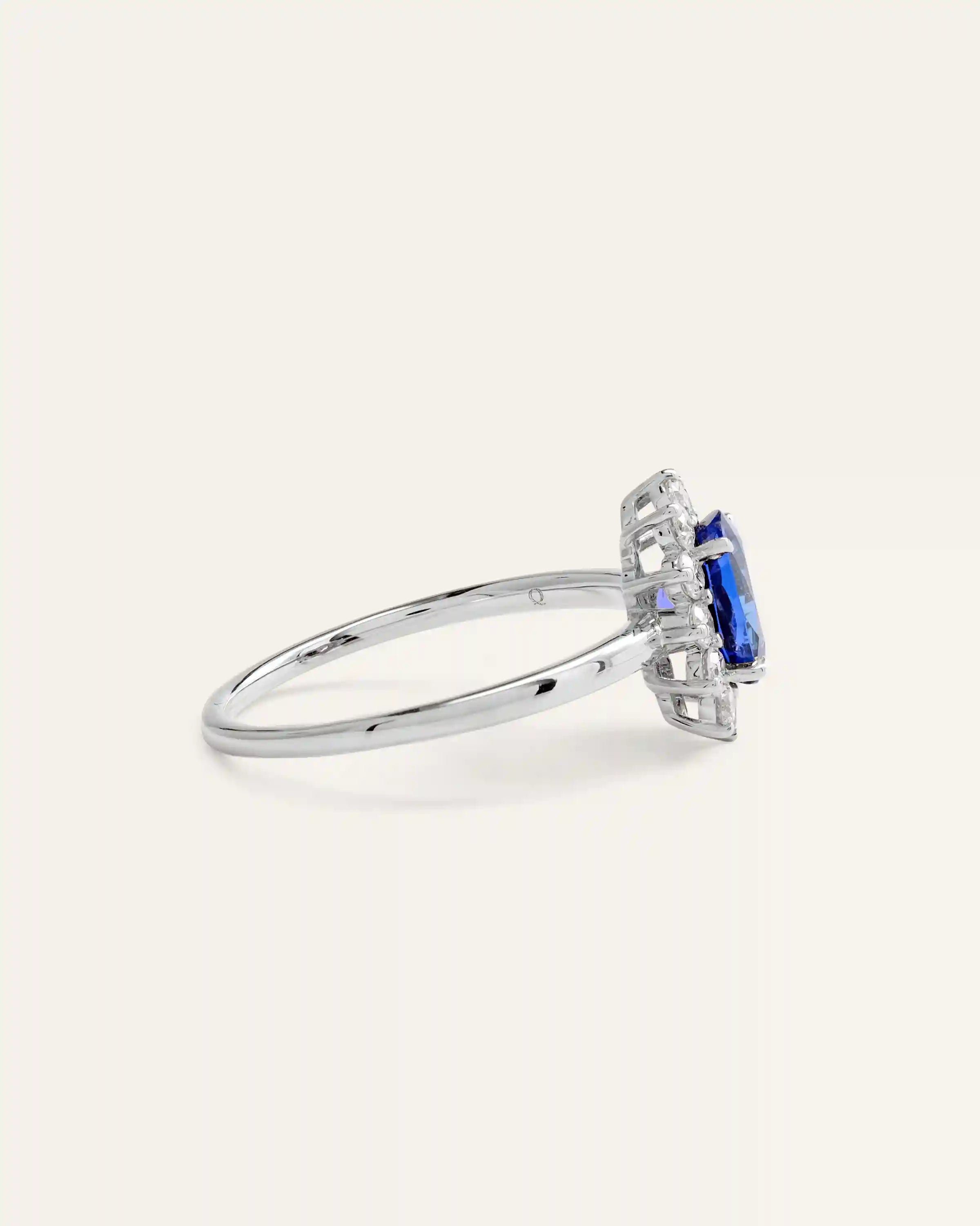 14K Gold Lab Grown Diamond and Blue Sapphire Halo Ring