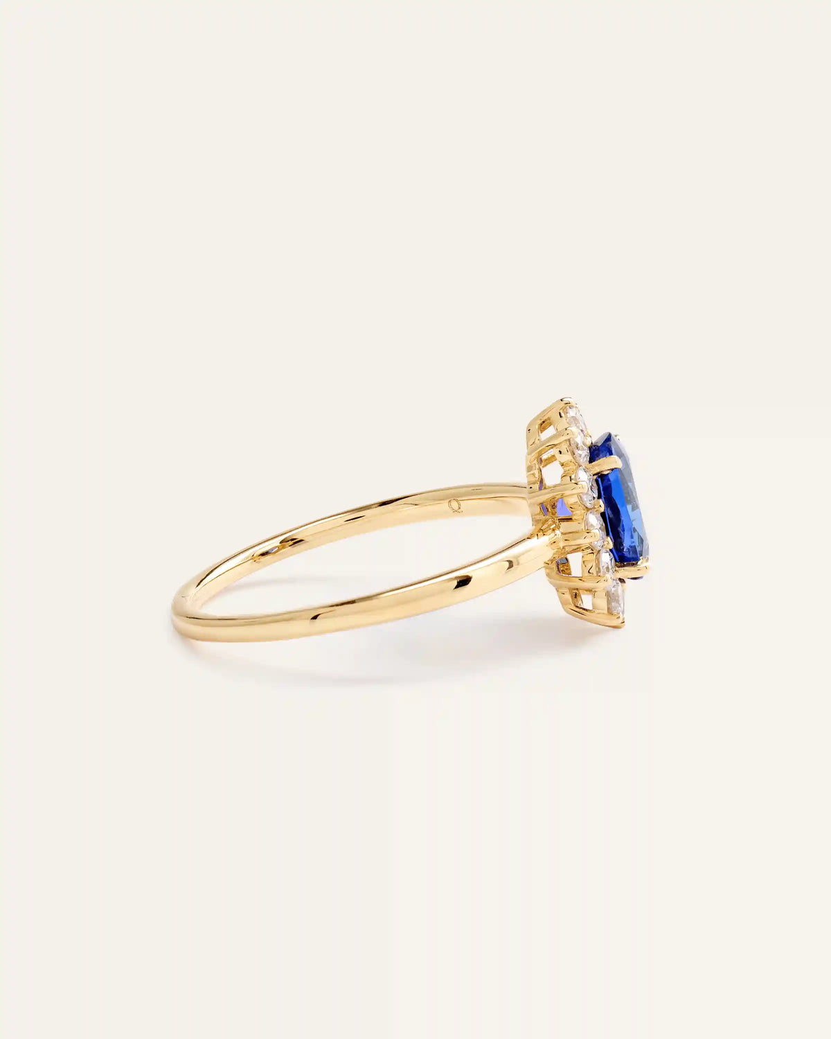 14K Gold Lab Grown Diamond and Blue Sapphire Halo Ring