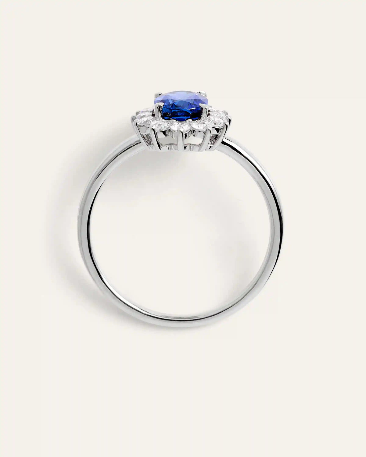 14K Gold Lab Grown Diamond and Blue Sapphire Halo Ring
