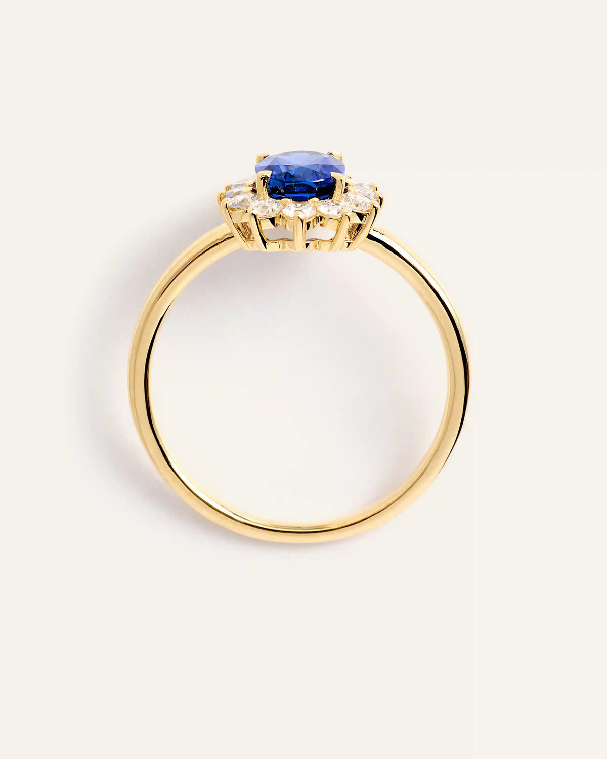14K Gold Lab Grown Diamond and Blue Sapphire Halo Ring