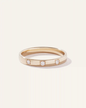 14K Gold Diamond 3 Stone Inlay Band