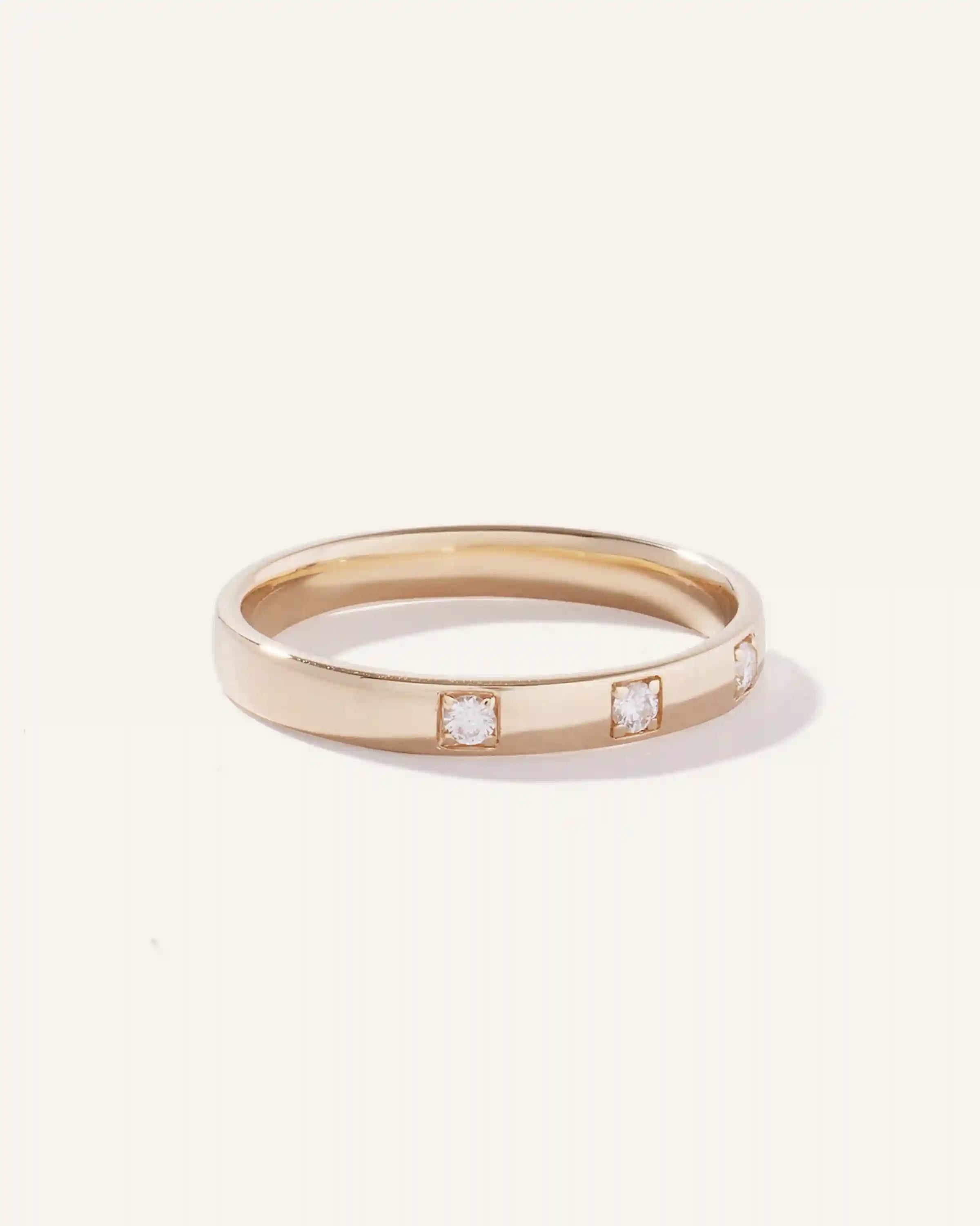 14K Gold Diamond 3 Stone Inlay Band