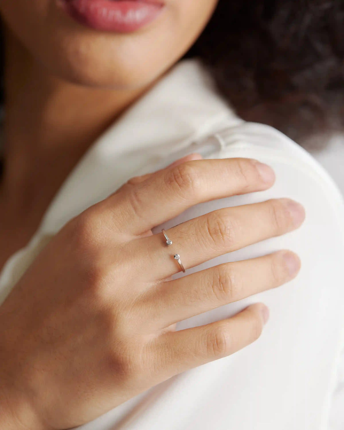 14K Gold Diamond Bezel Open Ring