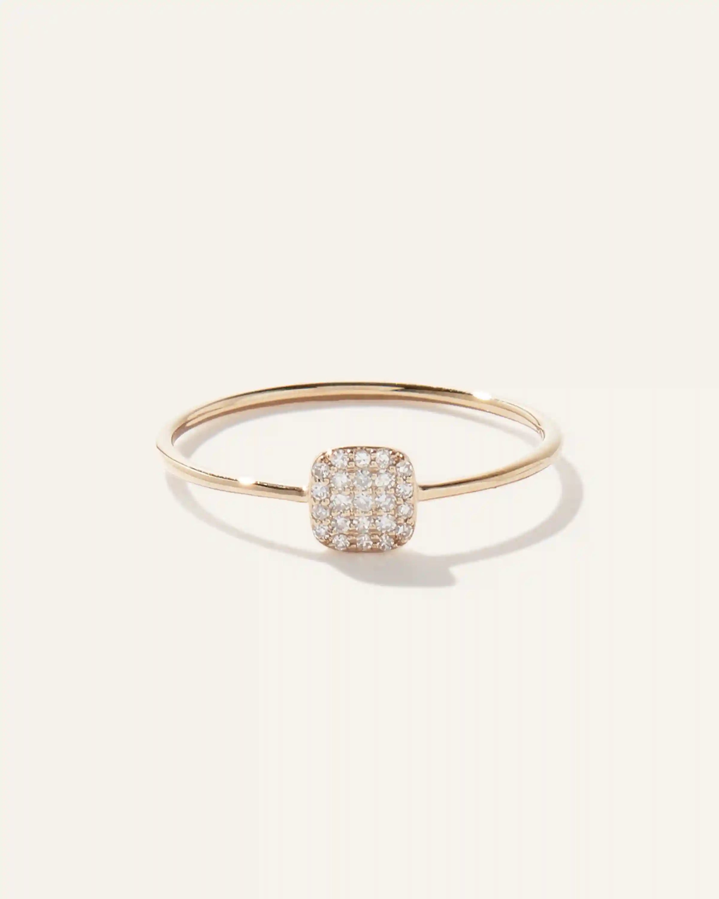 14K Gold Pave Diamond Cushion Ring