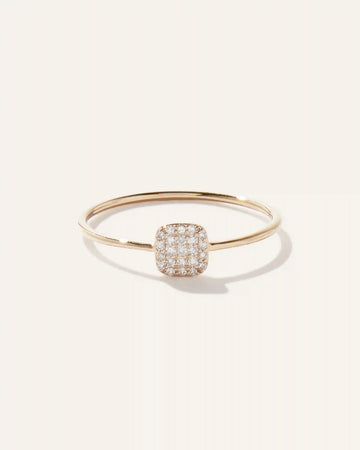 14K Gold Pave Diamond Cushion Ring