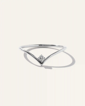 14K Gold Solitaire Diamond Chevron Ring