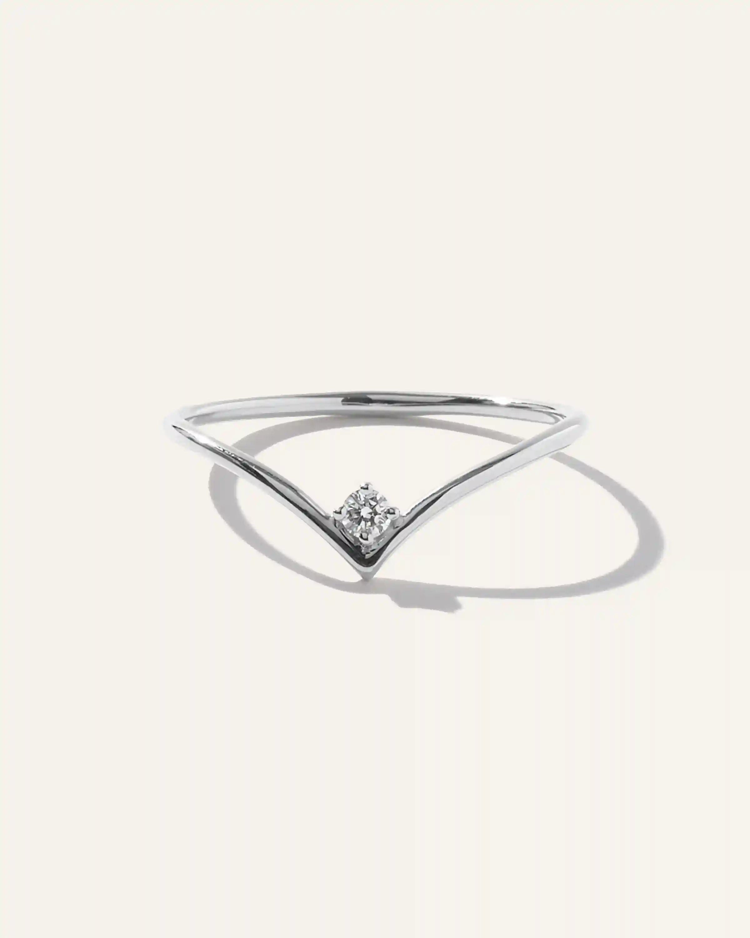 14K Gold Solitaire Diamond Chevron Ring