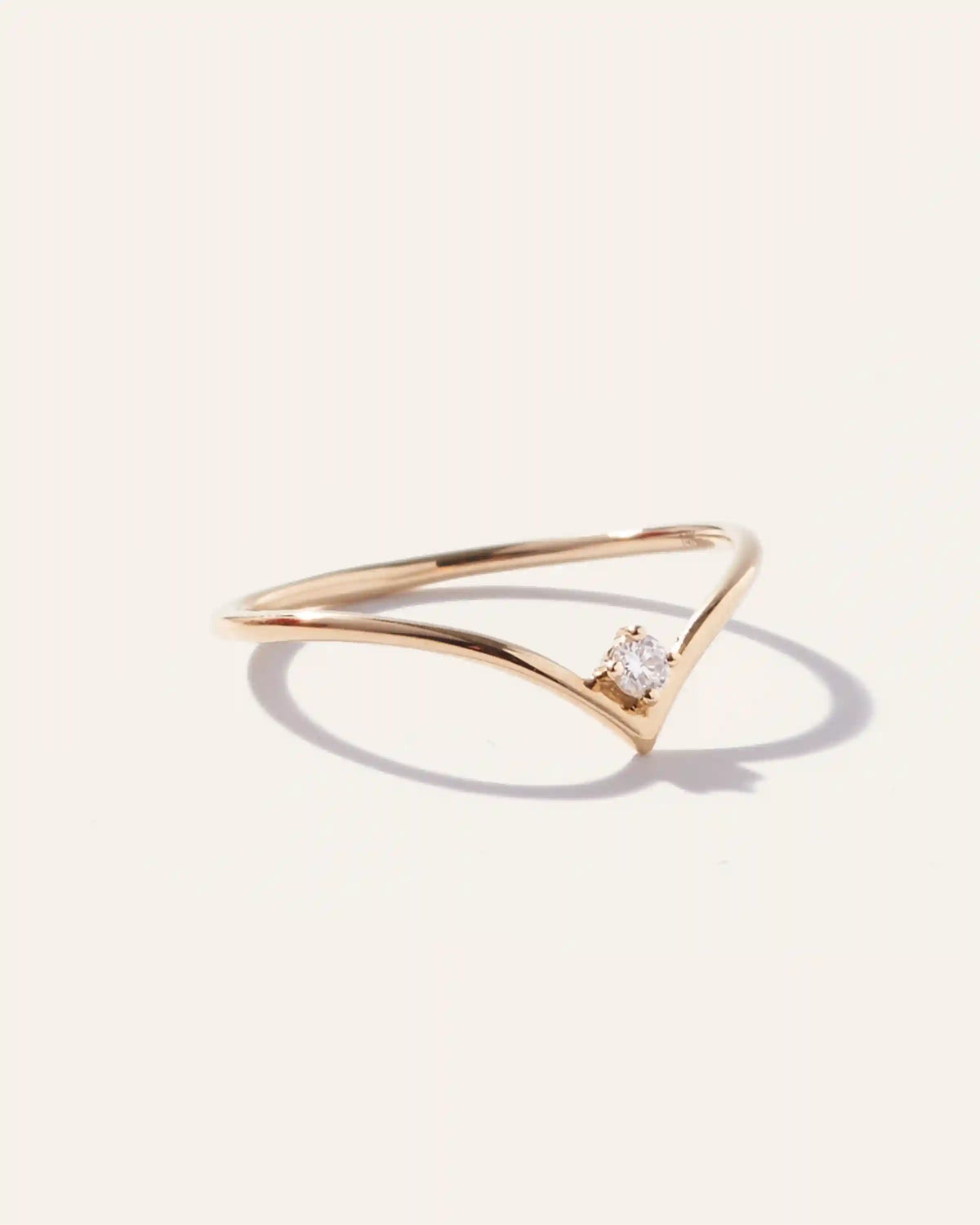 14K Gold Solitaire Diamond Chevron Ring