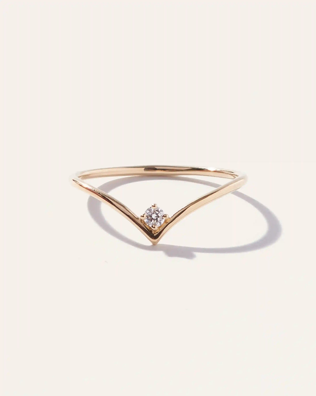 14K Gold Solitaire Diamond Chevron Ring