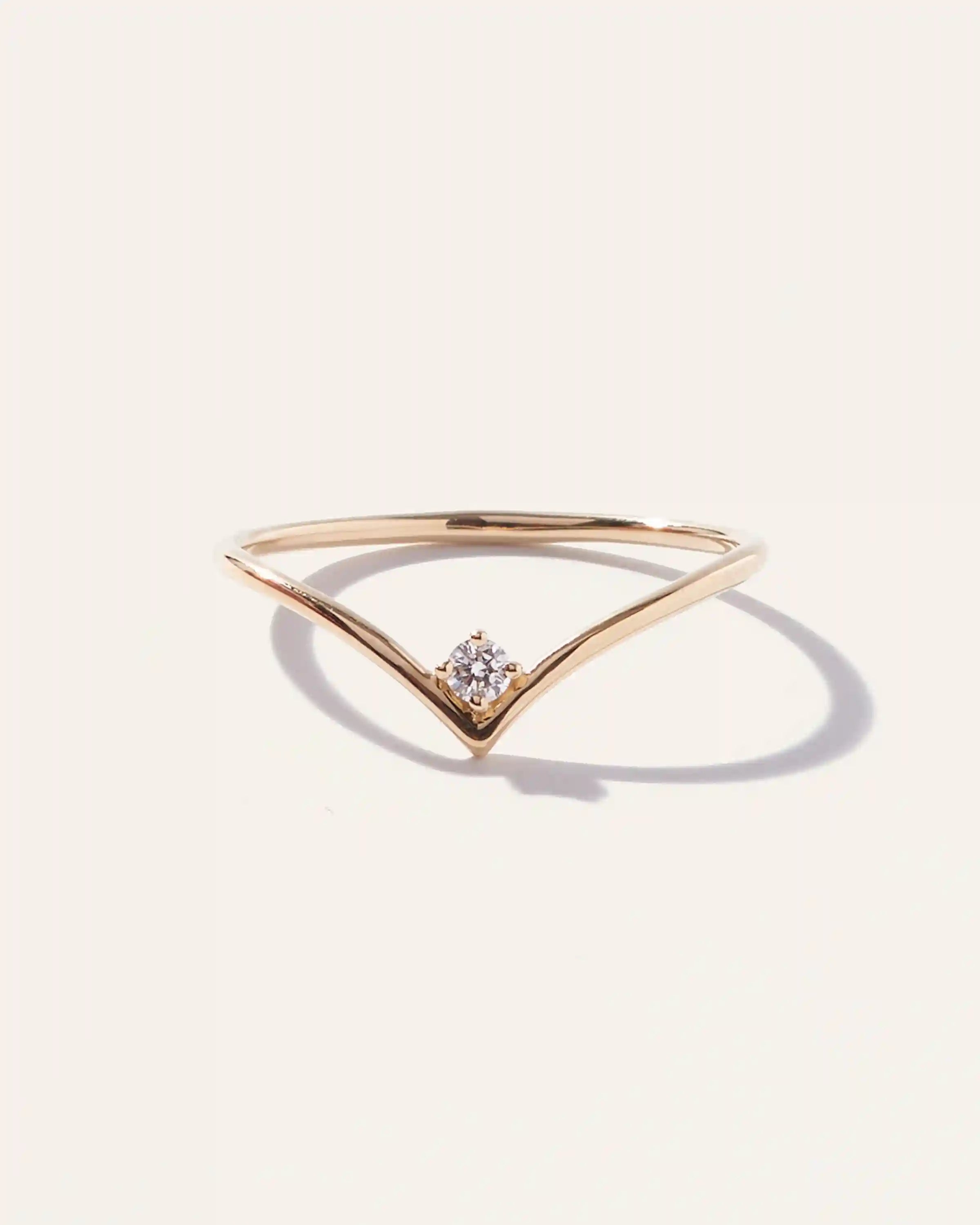 14K Gold Solitaire Diamond Chevron Ring