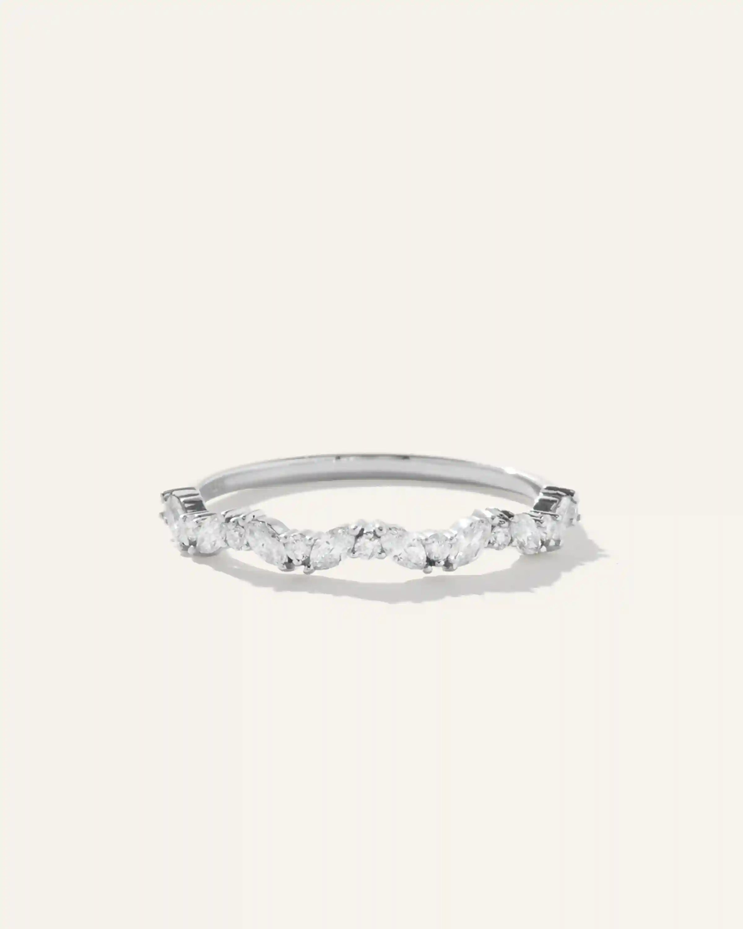 14K Gold Diamond Slanted Marquise and Round Band