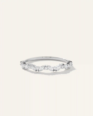 14K Gold Diamond Slanted Marquise and Round Band