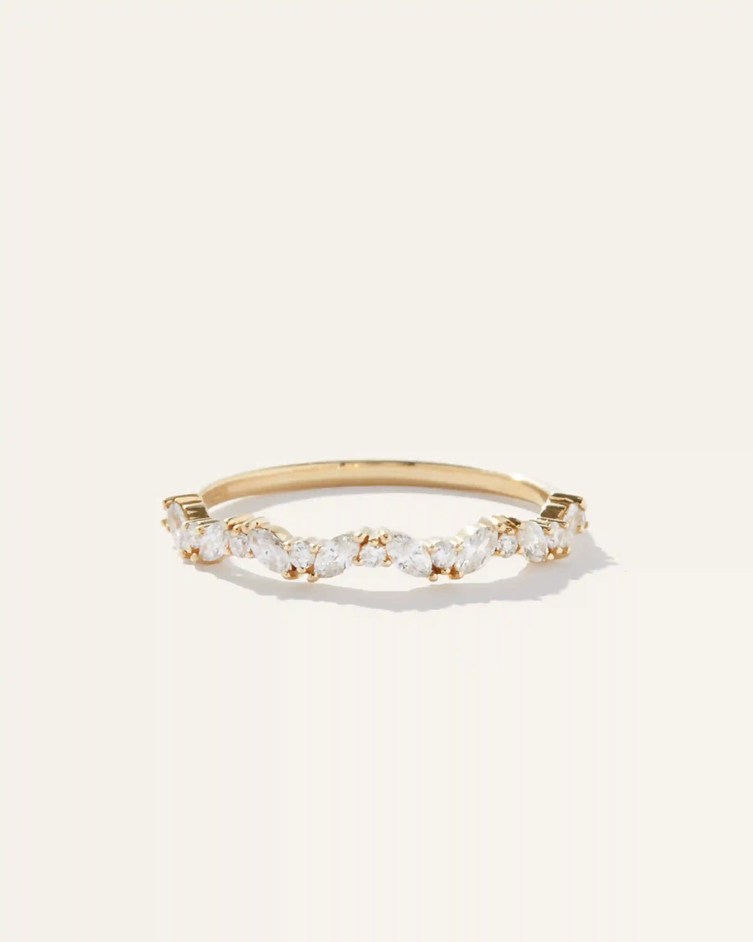 14K Gold Diamond Slanted Marquise and Round Band