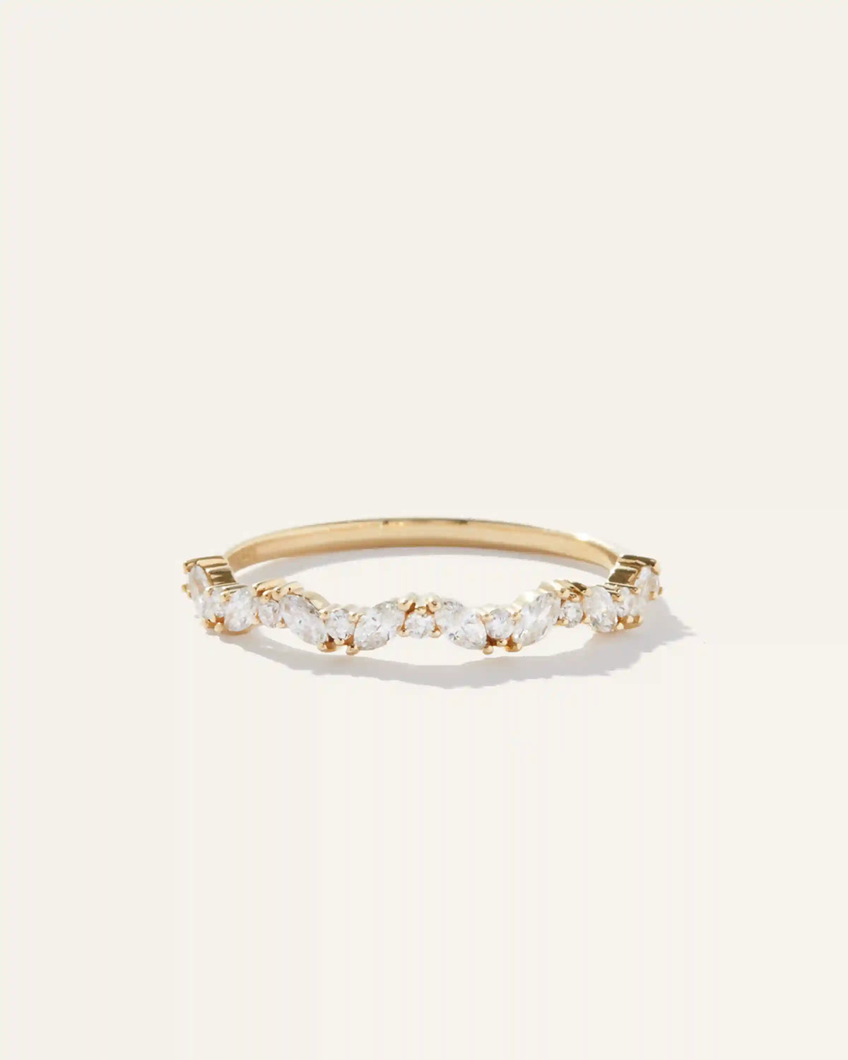 14K Gold Diamond Slanted Marquise and Round Band