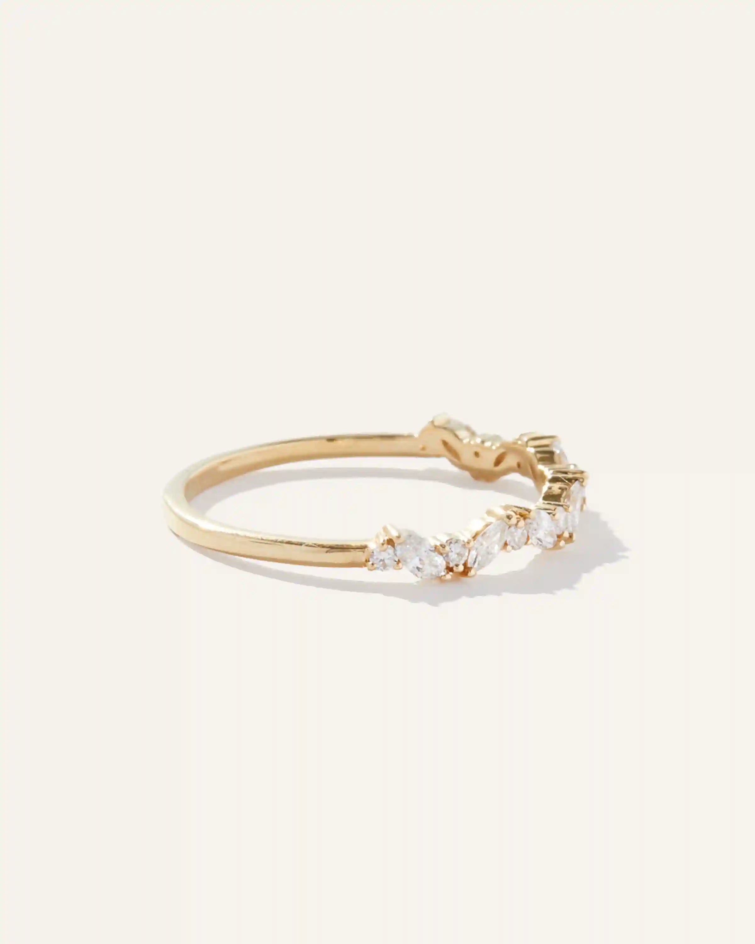 14K Gold Diamond Slanted Marquise and Round Band