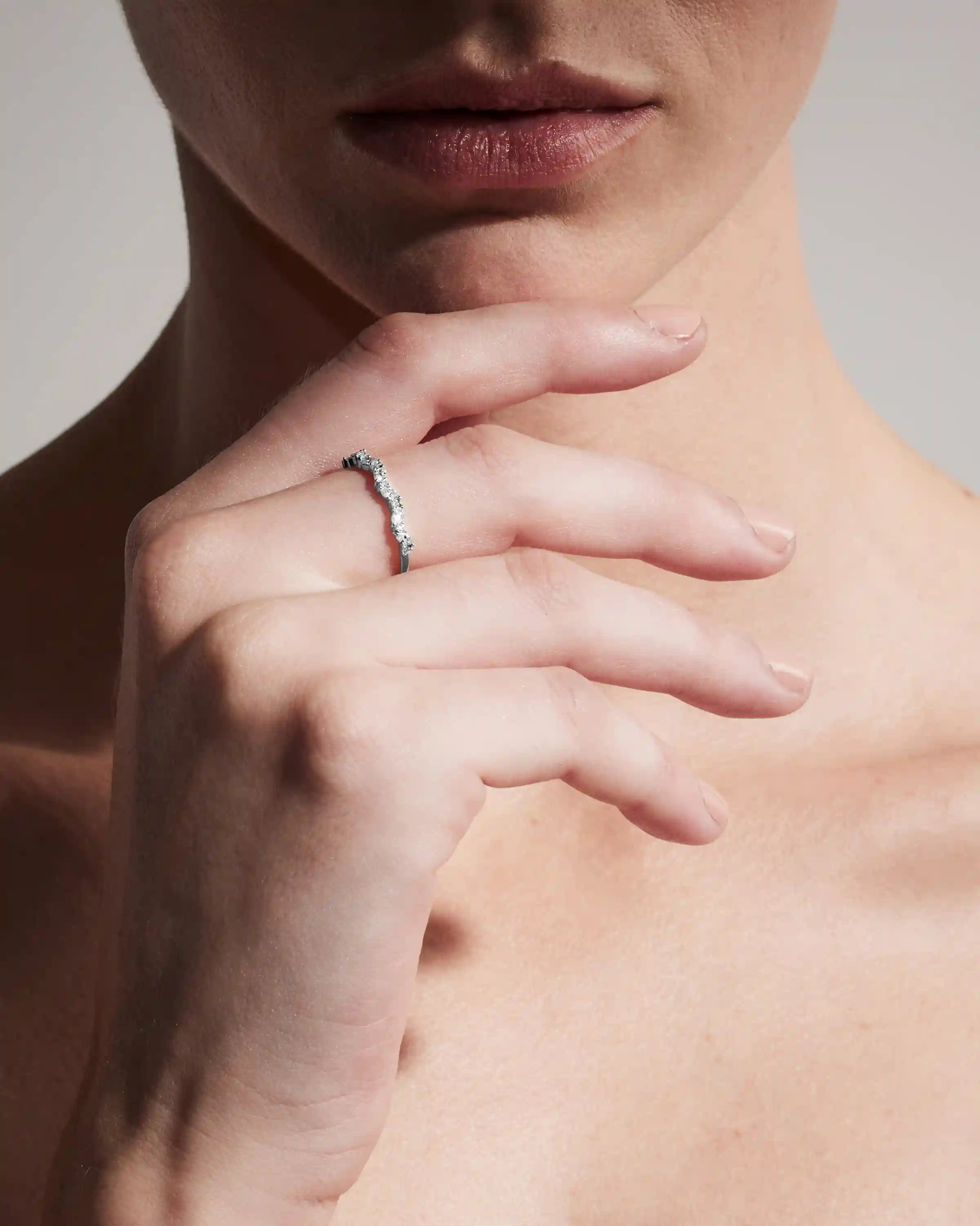 14K Gold Diamond Slanted Marquise and Round Band